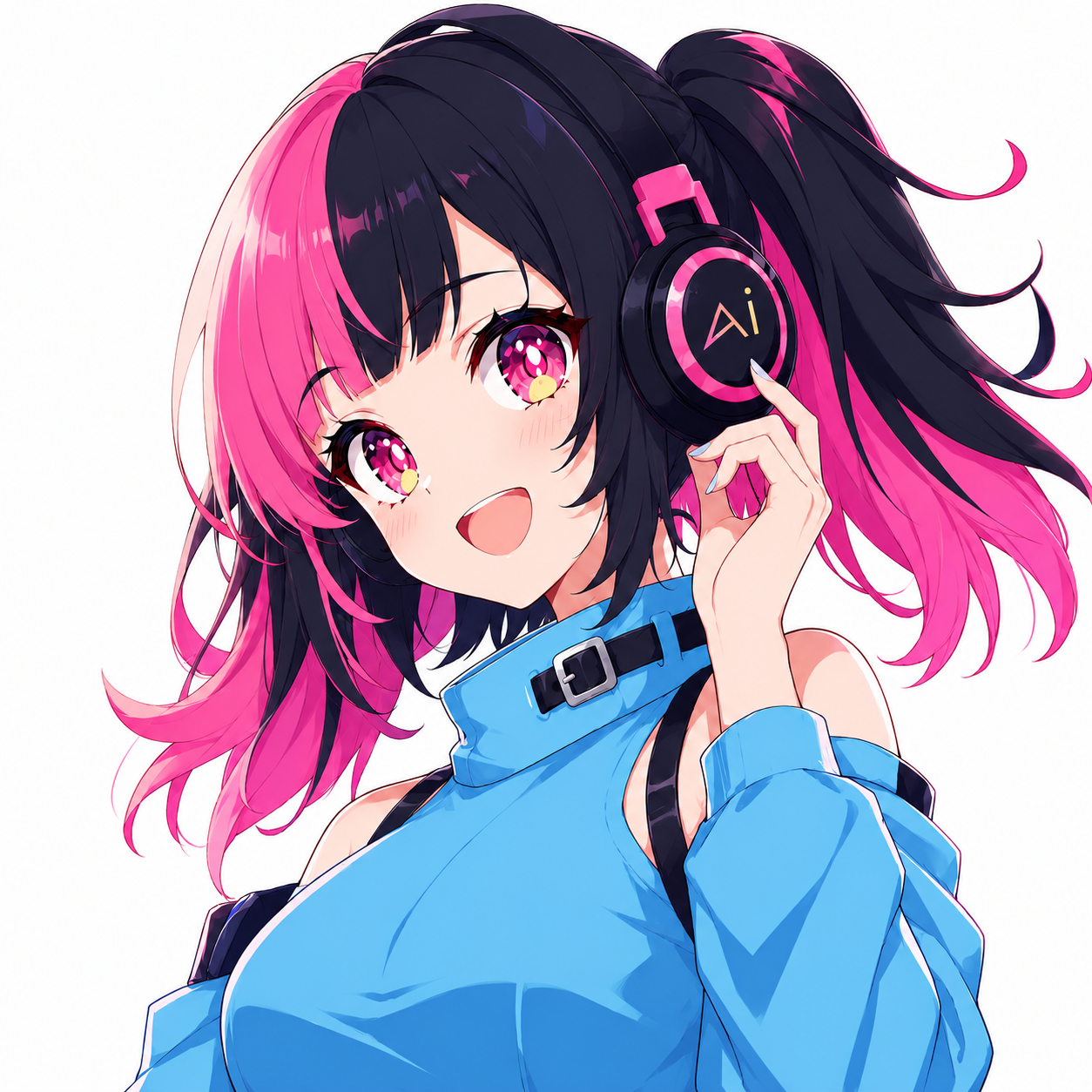 ピンクと黒の髪にヘッドホンをつけた、AICOのキャラクターアイコン